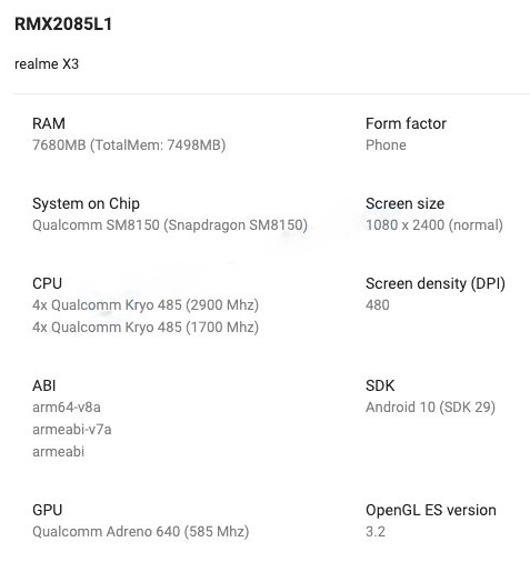 Realme X3 specs