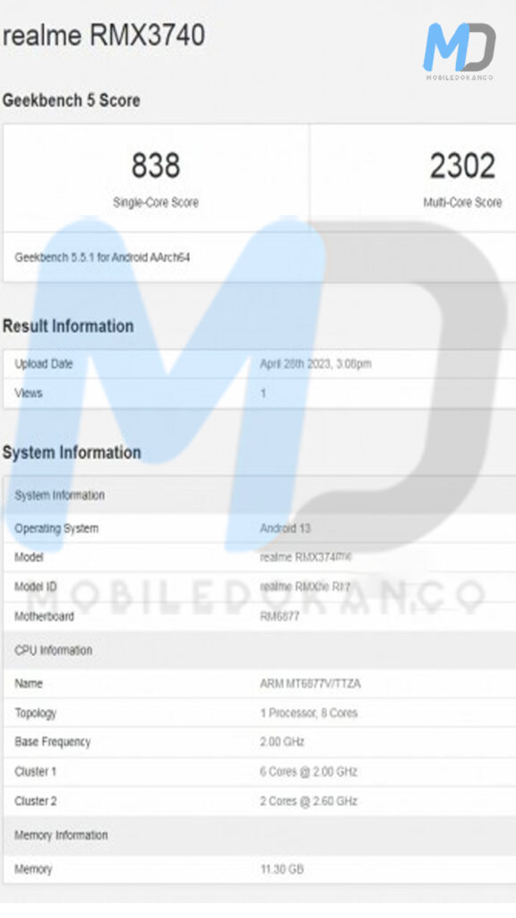 realme 11 pro plus geekbench listing