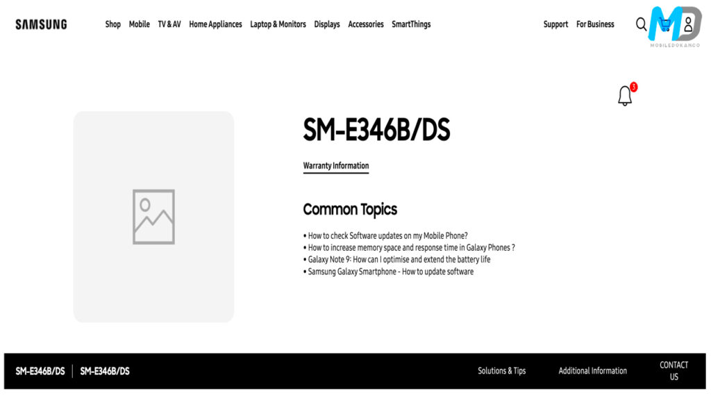 Samsung Galaxy F34 support page