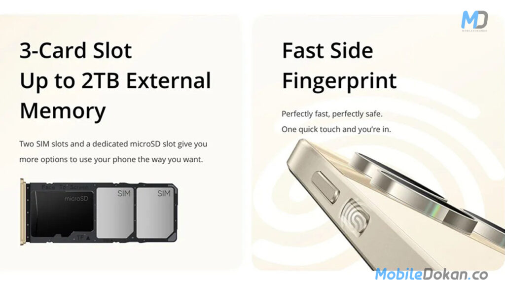 Realme C53 Indian variant sim card slot and Fingerprint sensor