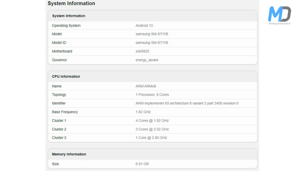 Samsung Galaxy S23 FE Geekbench listing