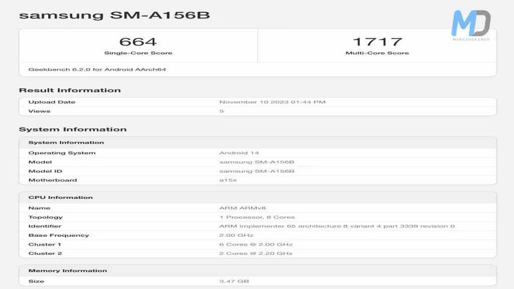 Samsung Galaxy A15 5G Geekbench