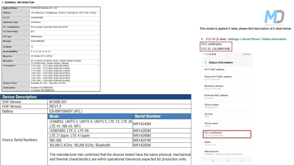 Samsung Galaxy M15 5G FCC listings