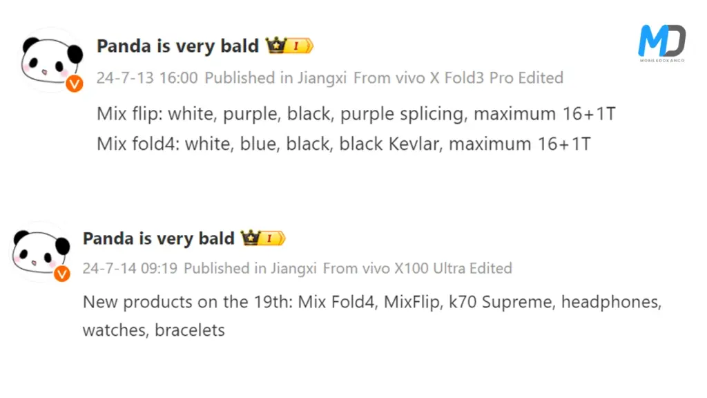 Xiaomi Mix Fold 4, Mix Flip color options