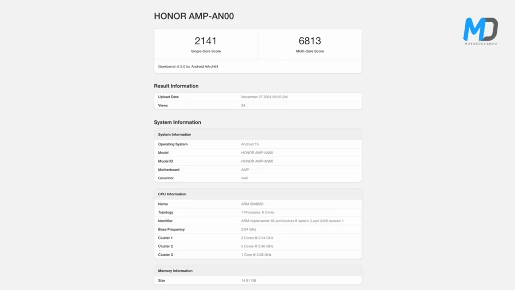 Honor 300 Pro Geekbench listings