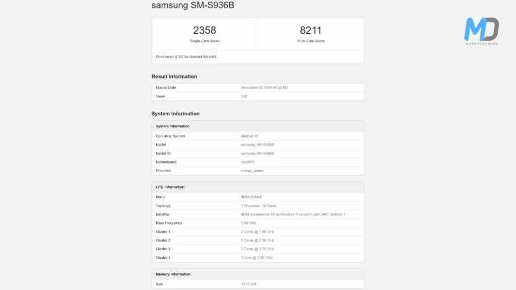 Samsung Galaxy S25+ Geekbench Highlights